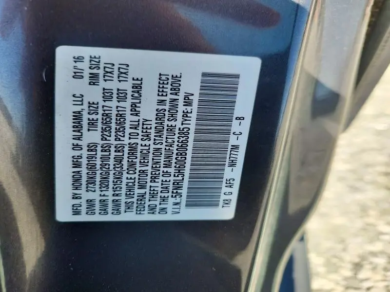 2016 HONDA ODYSSEY EXL  