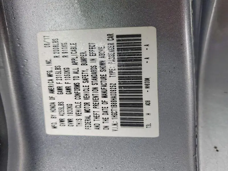 2017 HONDA ACCORD EXL  