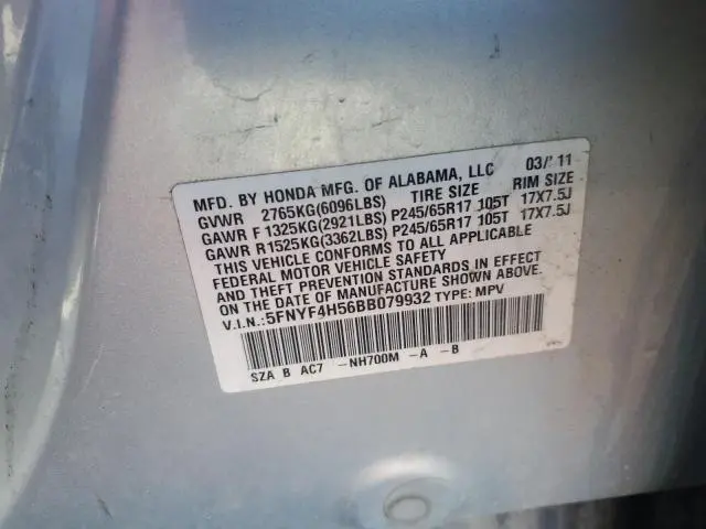 2011 HONDA PILOT EXL  