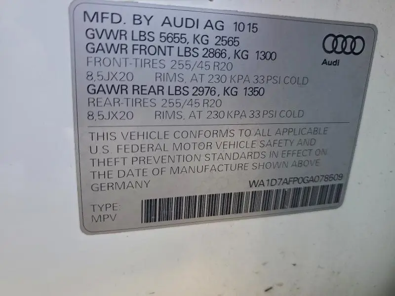 2016 AUDI Q5 PREMIUM PLUS S-LINE  