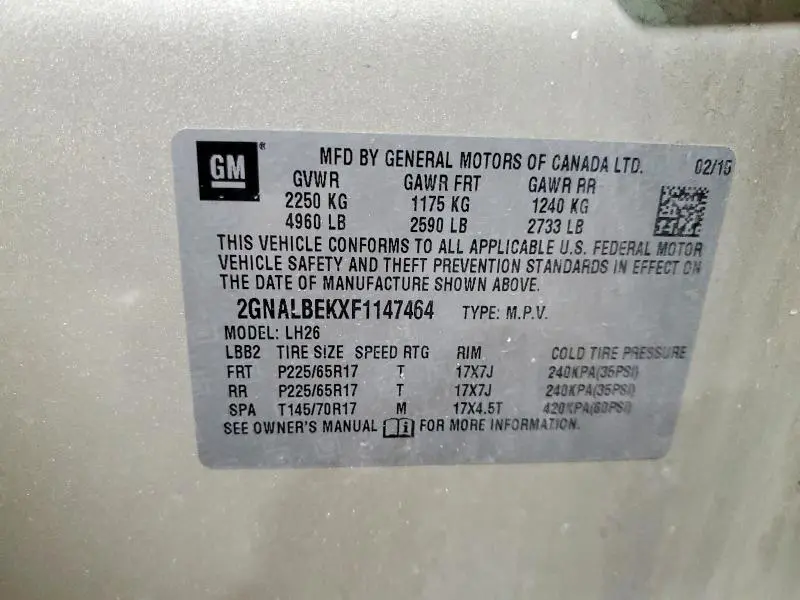 2015 CHEVROLET EQUINOX LT  