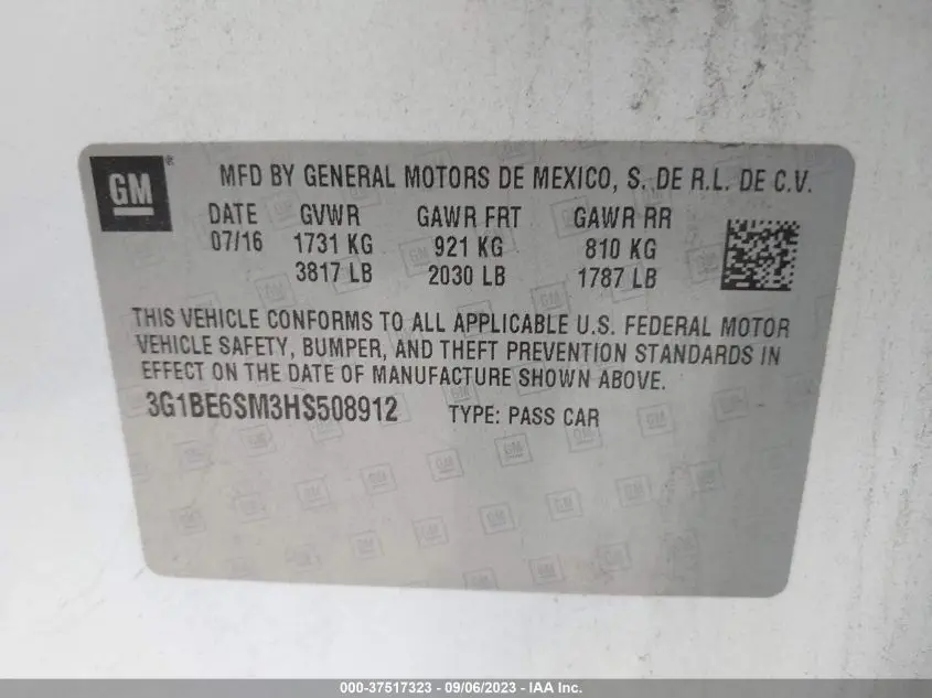 2017 CHEVROLET CRUZE LT AUTO