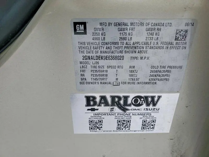 2014 CHEVROLET EQUINOX LTZ  