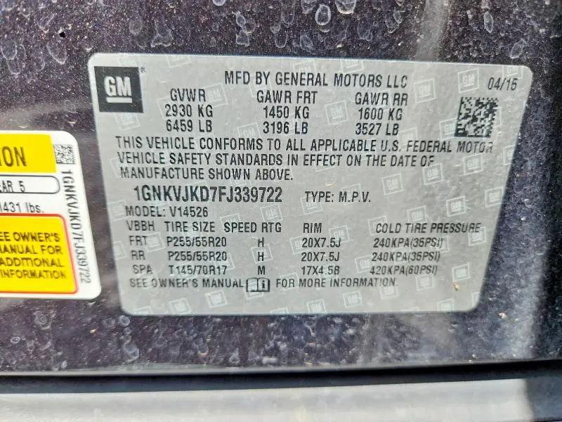 2015 CHEVROLET TRAVERSE LTZ  