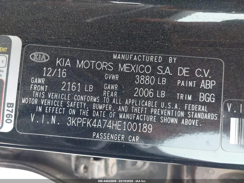 2017 KIA FORTE LX