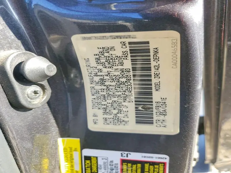 2012 TOYOTA COROLLA LE  
