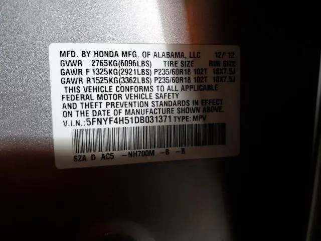 2013 HONDA PILOT EXL  