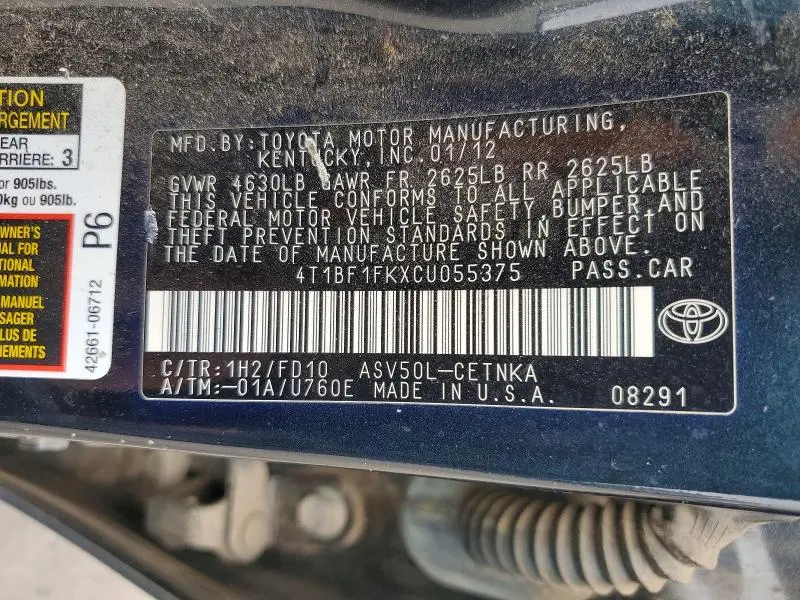 2012 TOYOTA CAMRY LE  