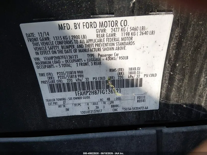 2015 FORD TAURUS SEL