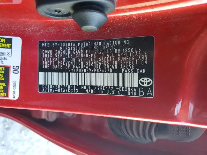 2019 TOYOTA COROLLA LE  
