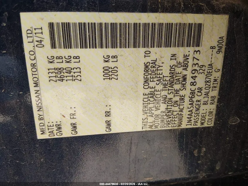 2011 NISSAN MAXIMA 3.5 S