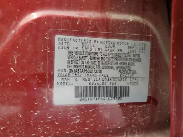 2016 NISSAN SENTRA S  