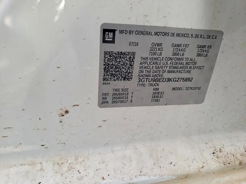 2019 GMC SIERRA K1500 SLE  