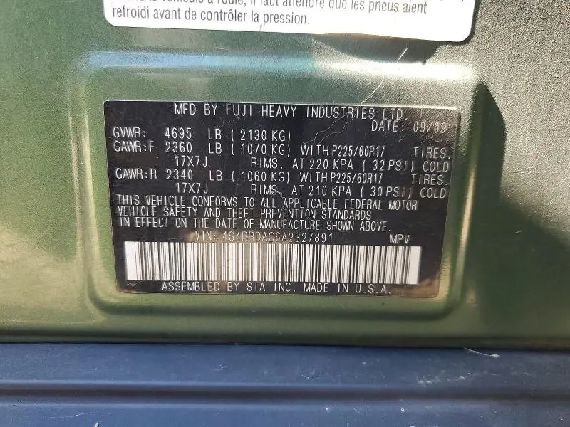 2010 SUBARU OUTBACK 3.6R  