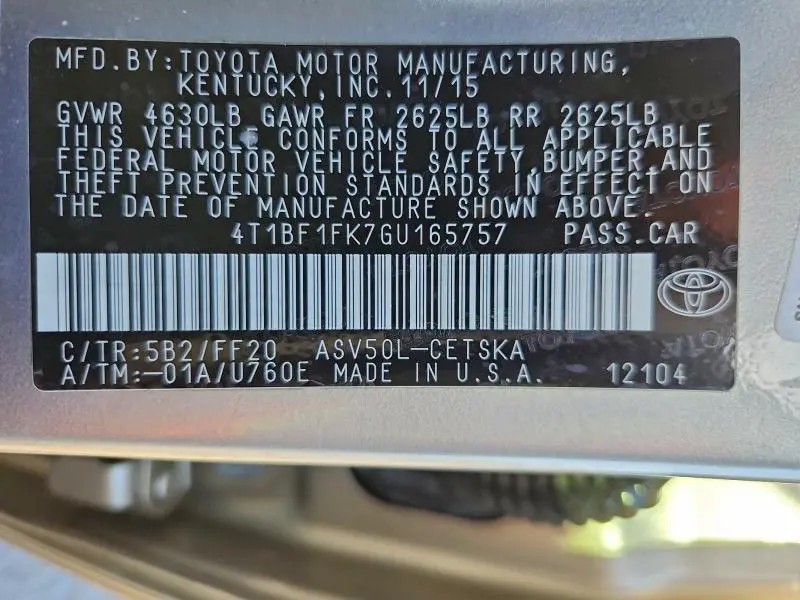 2016 TOYOTA CAMRY LE  