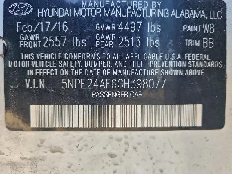 2016 HYUNDAI SONATA SE  