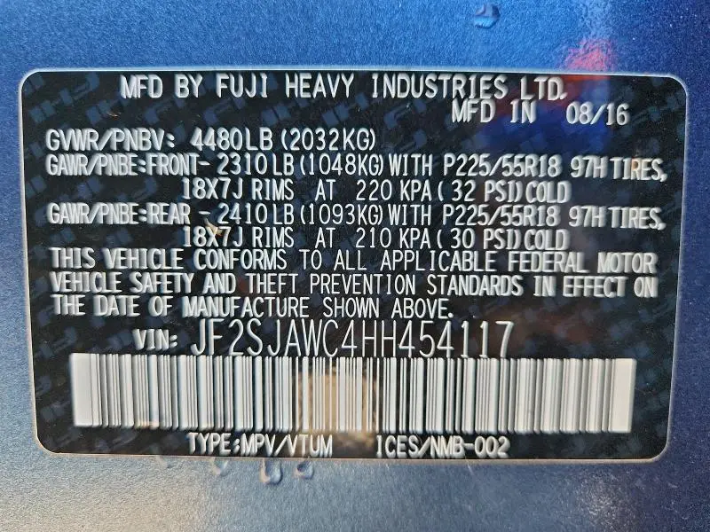 2017 SUBARU FORESTER 2.5I TOURING  