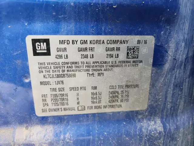 2016 CHEVROLET TRAX 1LT  