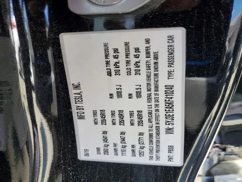 2019 TESLA MODEL 3   