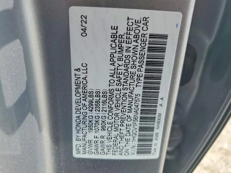 2022 HONDA ACCORD EXL  