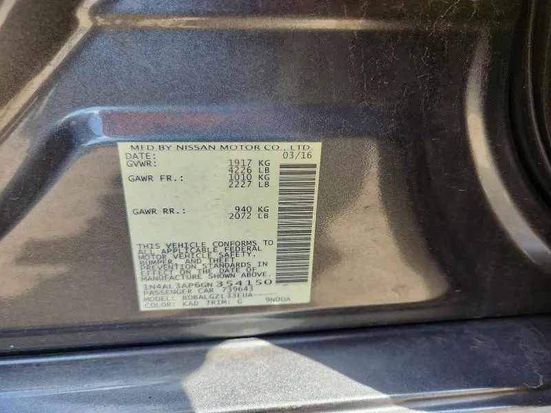 2016 NISSAN ALTIMA 2.5 S  