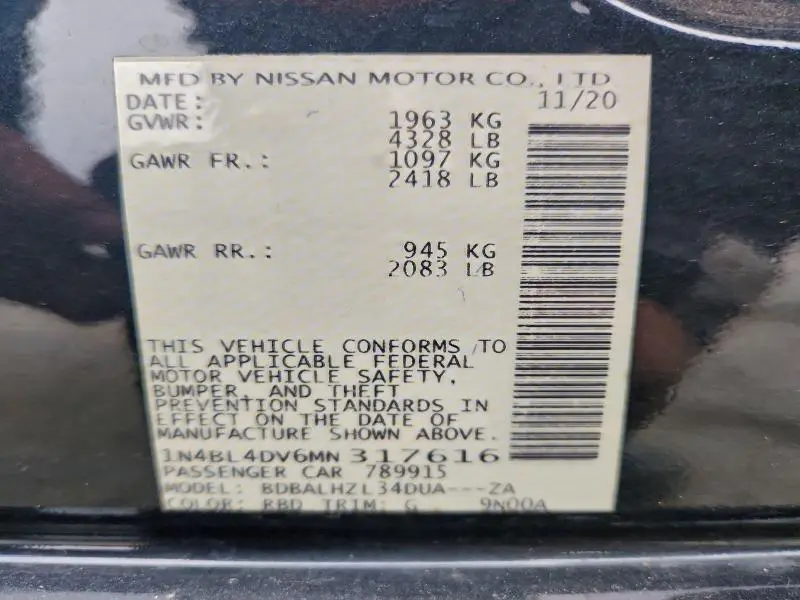 2021 NISSAN ALTIMA SV  