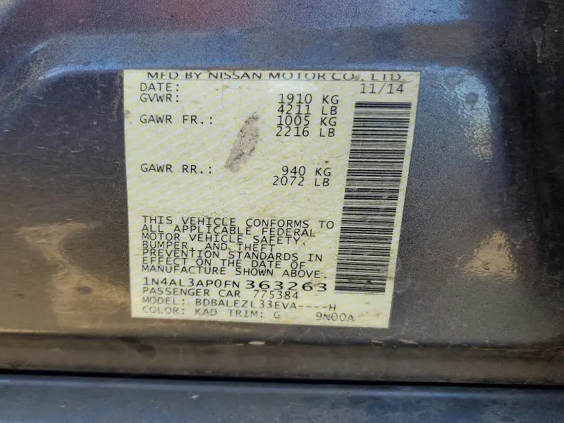 2015 NISSAN ALTIMA 2.5 S  