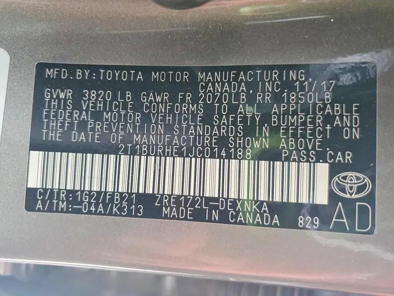 2018 TOYOTA COROLLA LE  