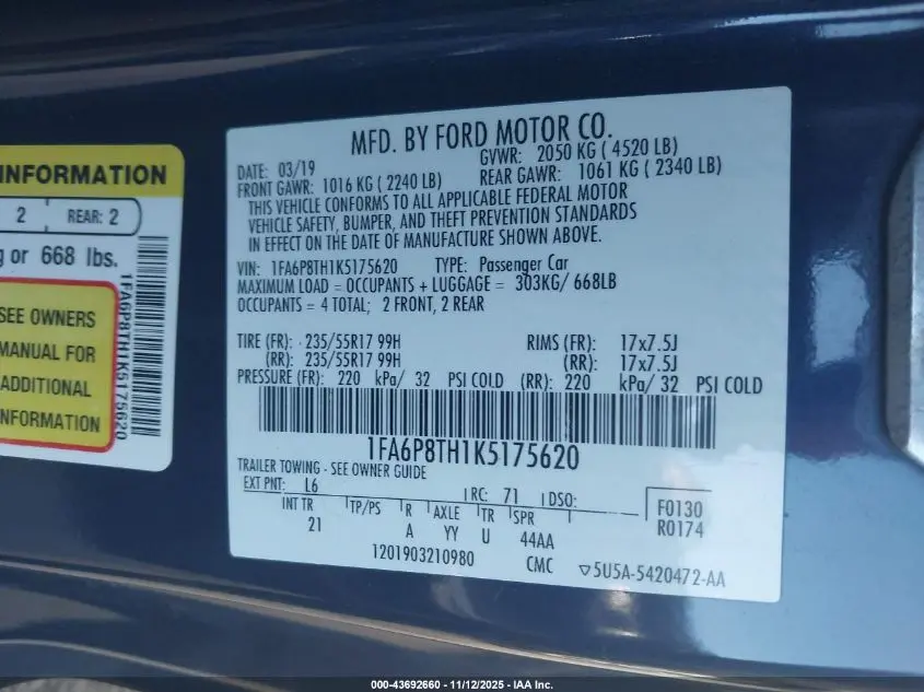 2019 FORD MUSTANG ECOBOOST