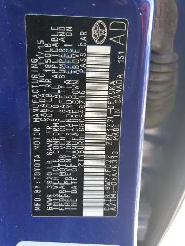 2016 TOYOTA COROLLA L  