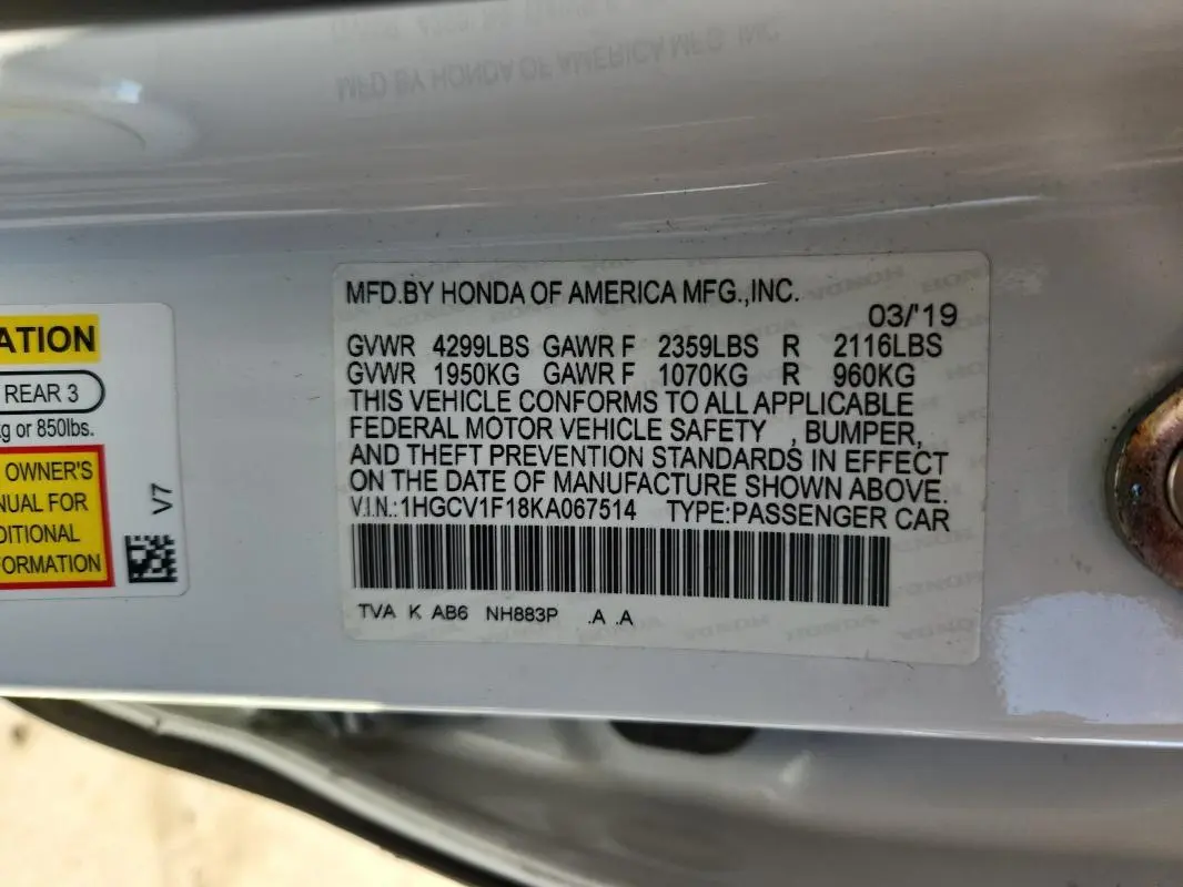 2019 HONDA ACCORD LX  