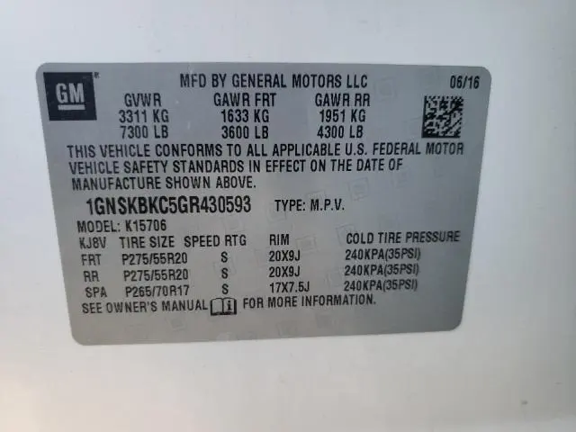 2016 CHEVROLET TAHOE K1500 LT  