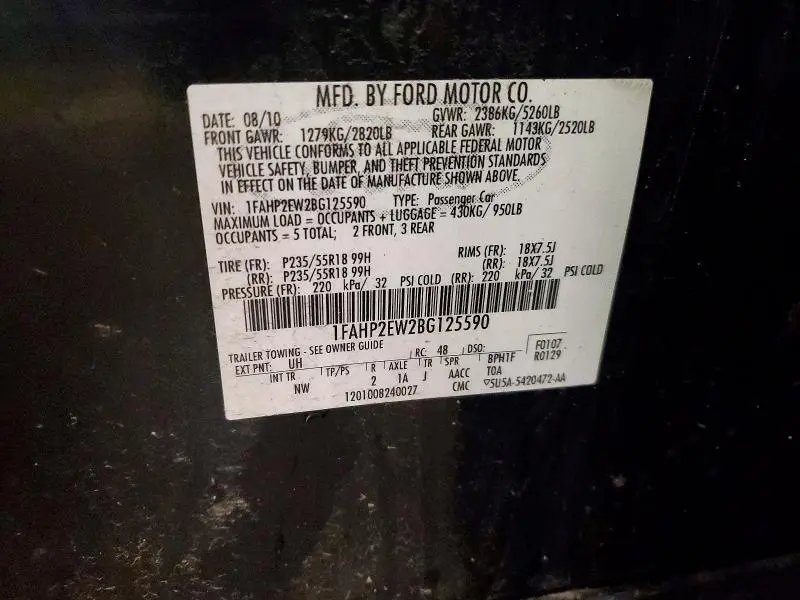 2011 FORD TAURUS SEL  