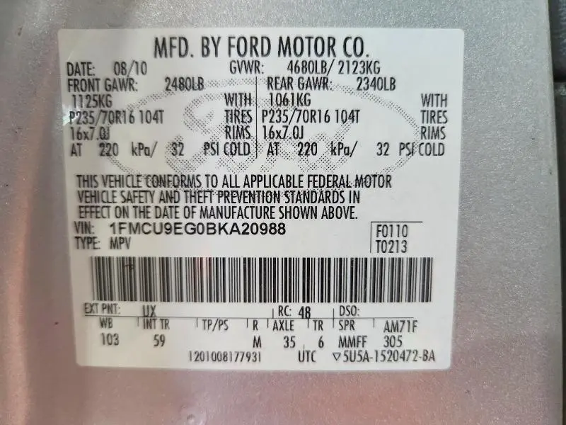 2011 FORD ESCAPE LIMITED  
