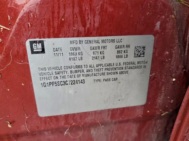 2012 CHEVROLET CRUZE LT  