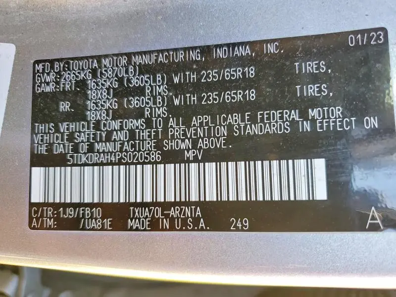2023 TOYOTA HIGHLANDER L  