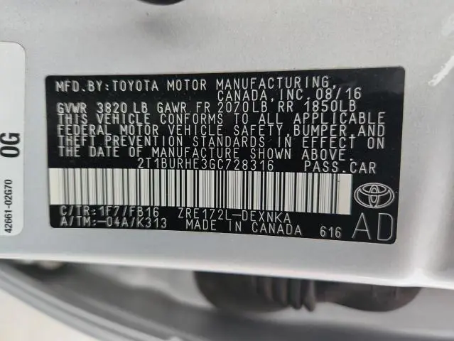 2016 TOYOTA COROLLA L