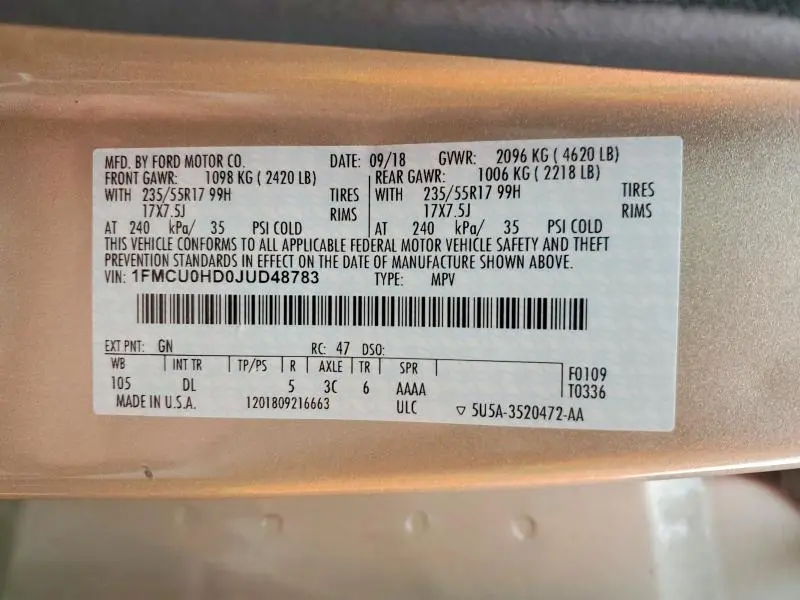 2018 FORD ESCAPE SEL  