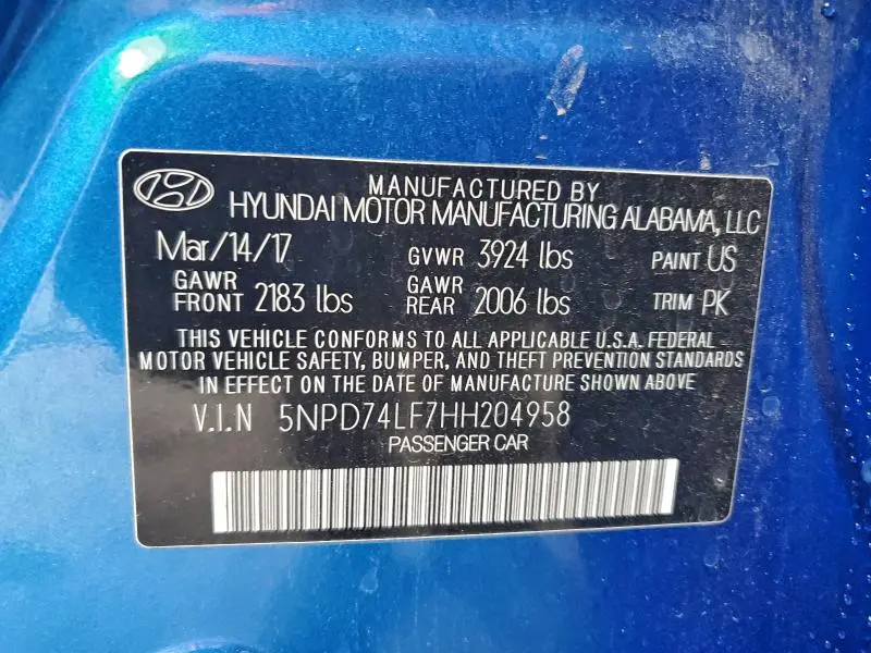 2017 HYUNDAI ELANTRA SE  