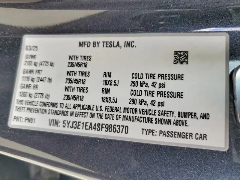 2025 TESLA MODEL 3   