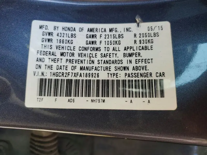 2015 HONDA ACCORD EX  