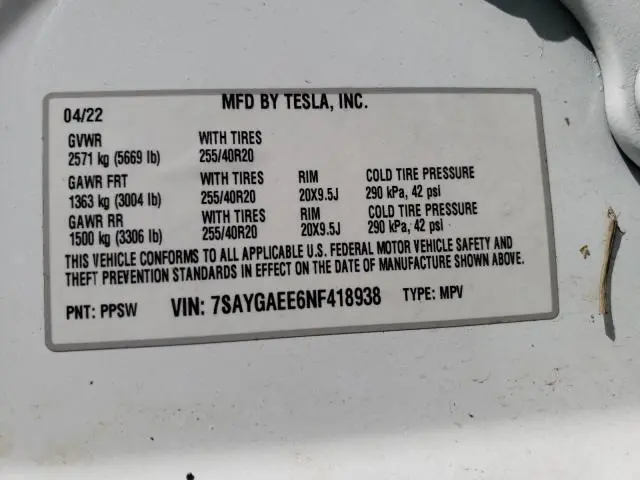 2022 TESLA MODEL Y   