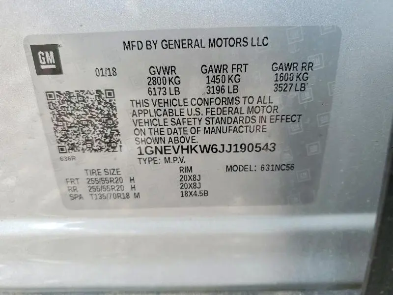 2018 CHEVROLET TRAVERSE LT  