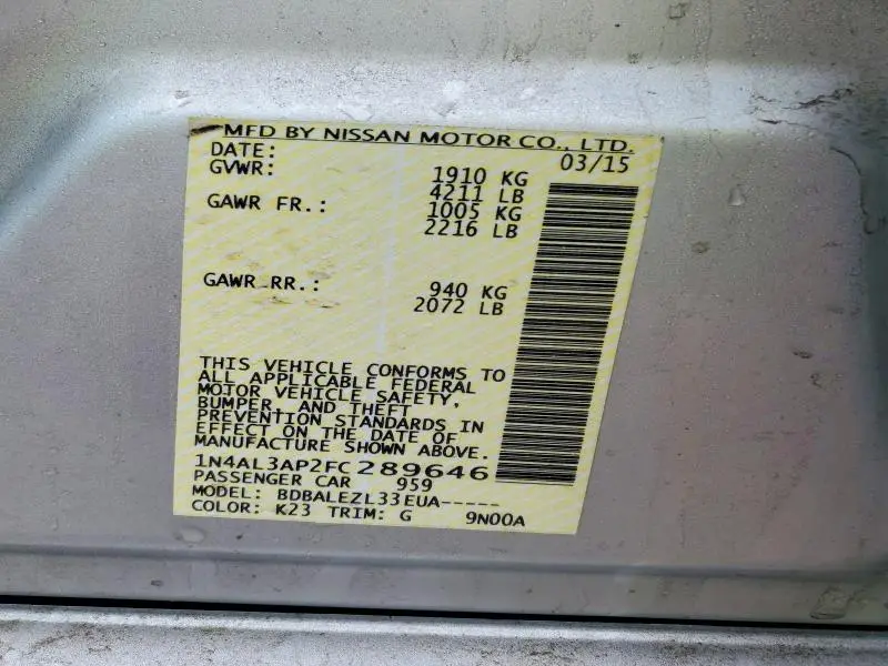 2015 NISSAN ALTIMA 2.5 S  
