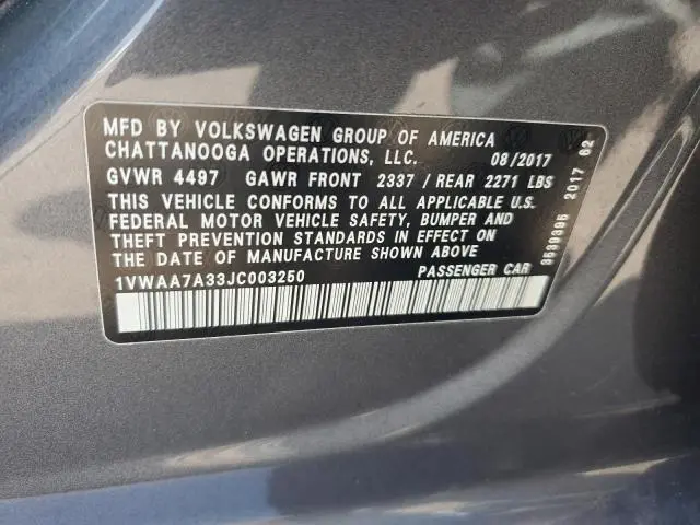 2018 VOLKSWAGEN PASSAT S  