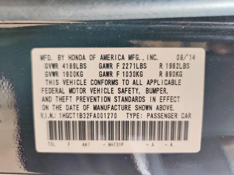 2015 HONDA ACCORD LX-S  