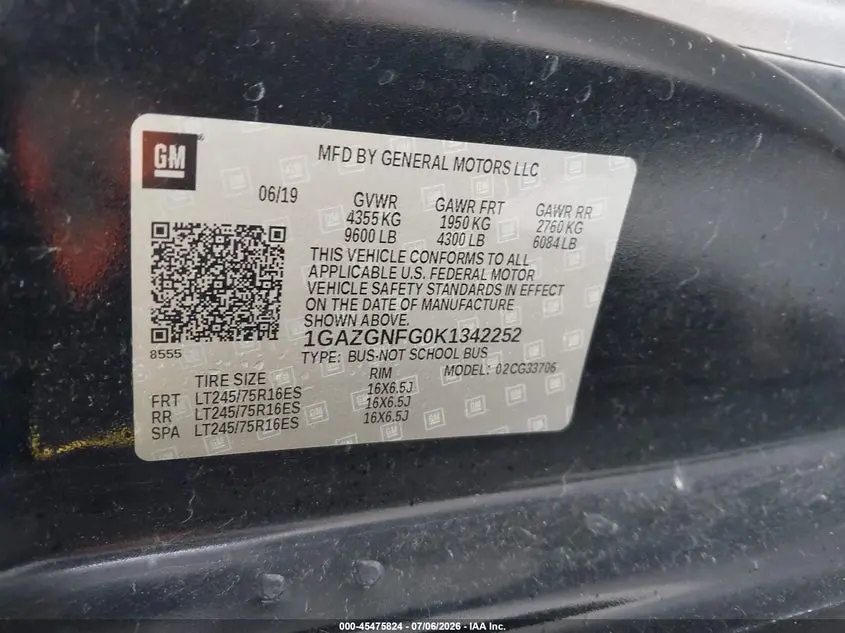 2019 CHEVROLET EXPRESS 3500 LS