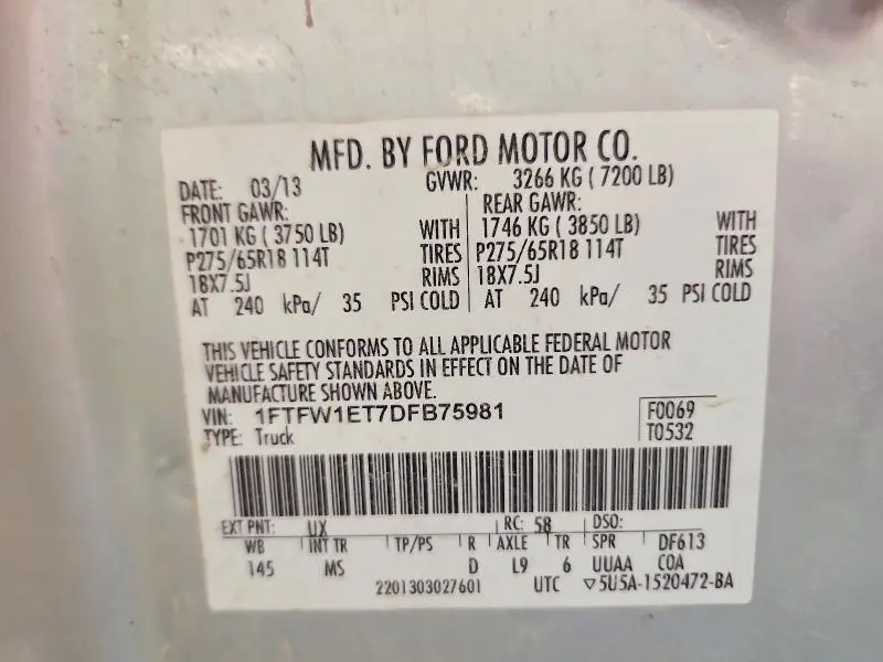2013 FORD F150 SUPERCREW  