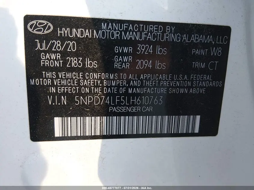 2020 HYUNDAI ELANTRA SE