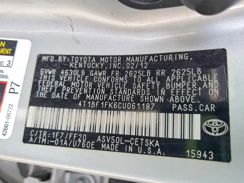 2012 TOYOTA CAMRY BASE  